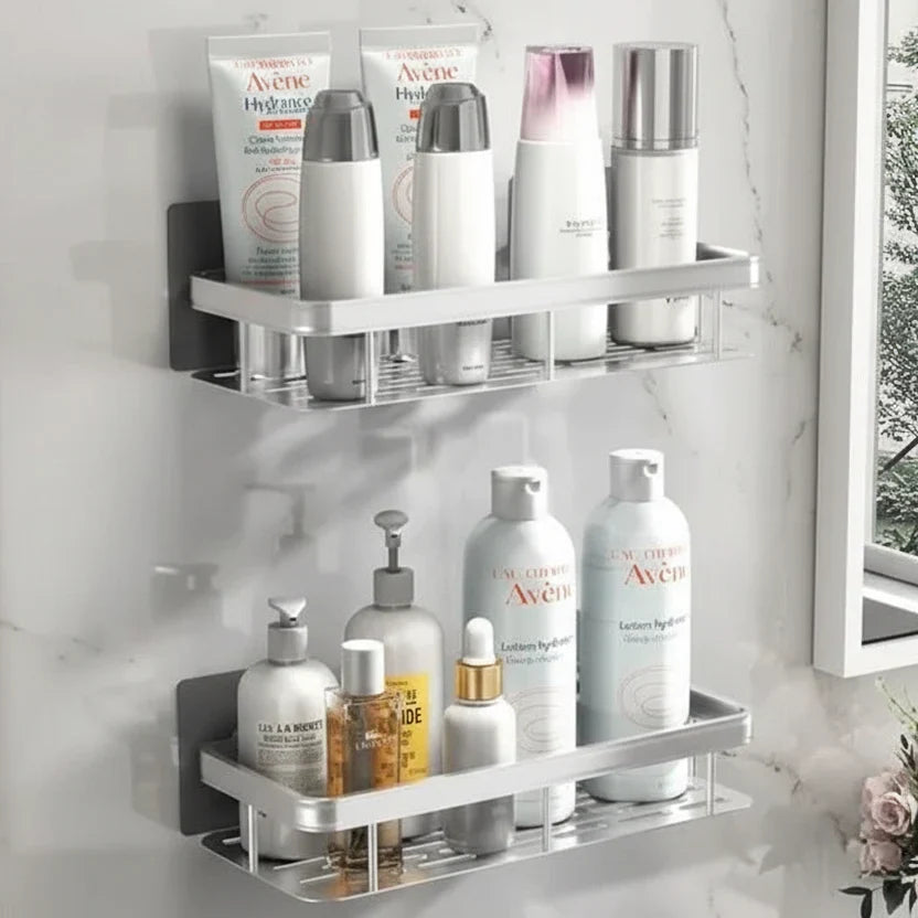 Estante de Baño Autoadhesivo Sin Taladrar ABS Acero Inoxidable Estante de Esquina Ducha Escandinavo Moderno