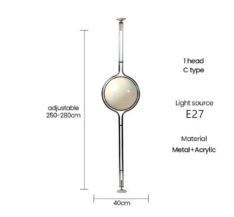 Lámpara de Pie Bola Blanca Acrílica Cromo Metal Diseño Art Deco E27 LED