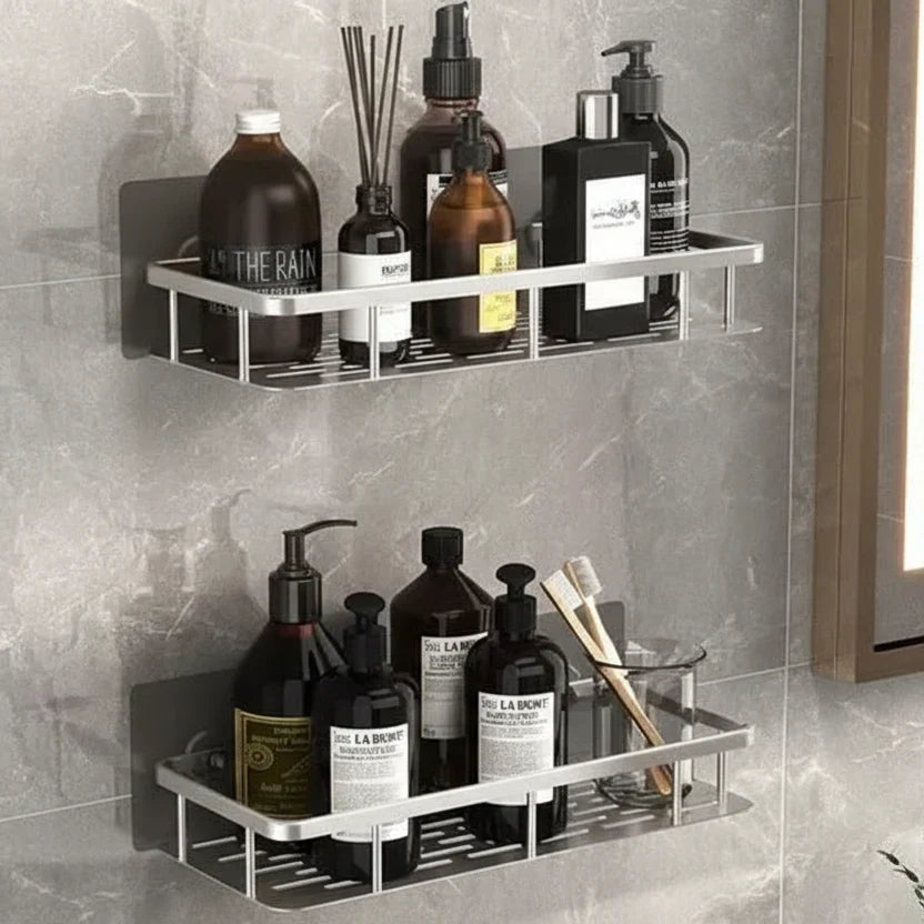 Estante de Baño Autoadhesivo Sin Taladrar ABS Acero Inoxidable Estante de Esquina Ducha Escandinavo Moderno