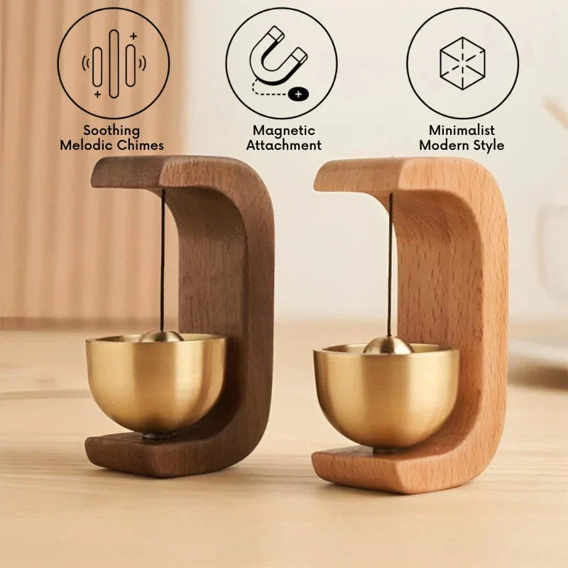 Órgano de Viento Magnético de Madera con Elemento de Cuenco Sonoro Colgante Diseño Escandinavo