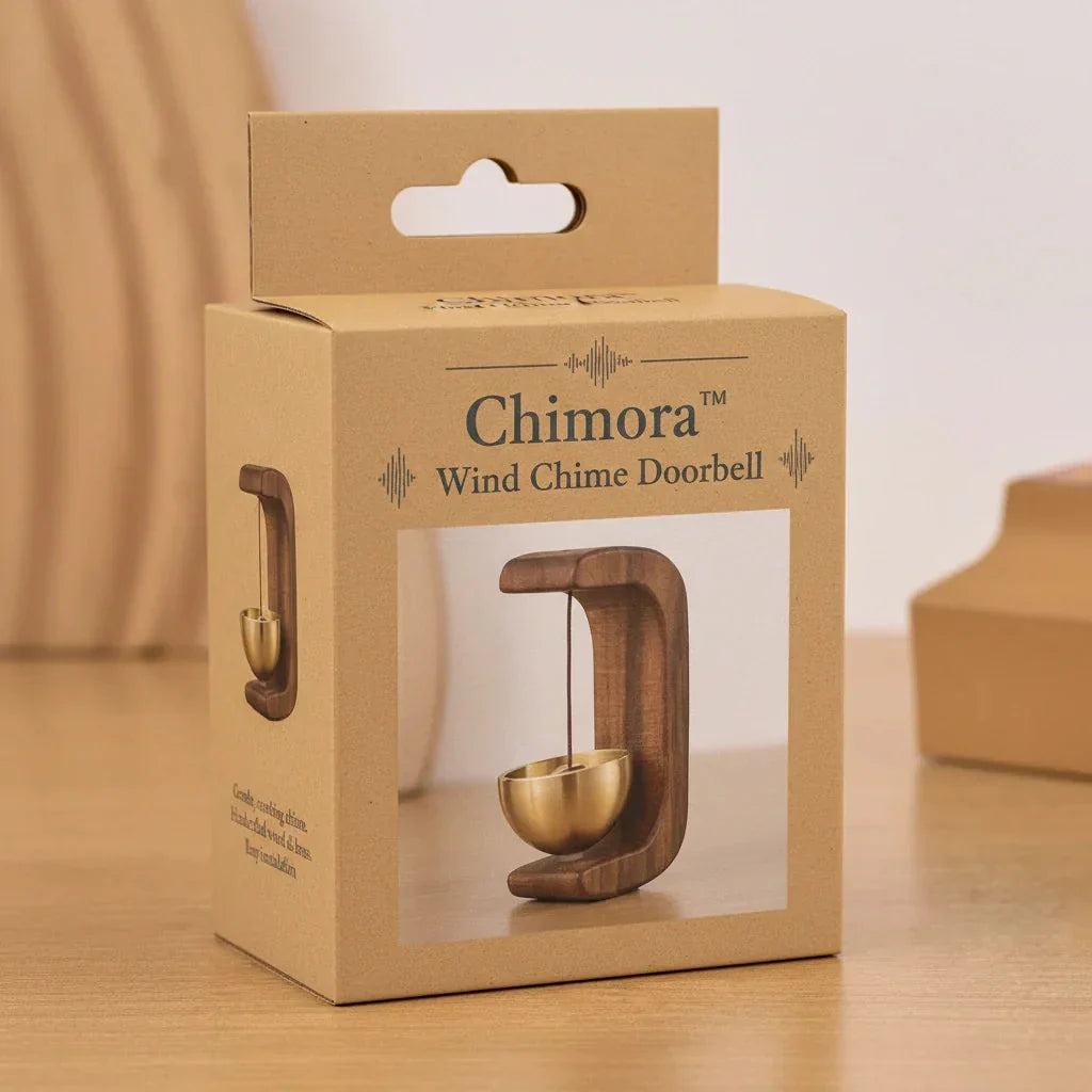 Órgano de Viento Magnético de Madera con Elemento de Cuenco Sonoro Colgante Diseño Escandinavo