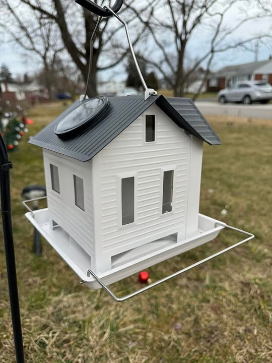 Comedero para pájaros solar con casa de metal colgante