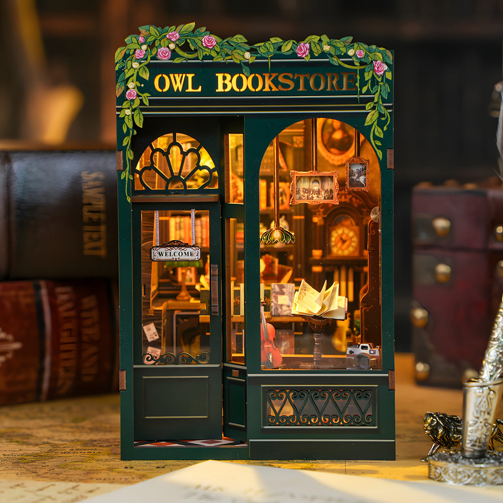 Miniatura de Librería de Búhos DIY – Kit de Madera 3D con Iluminación para Decoración Creativa