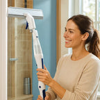 Limpiador de ventanas telescópico 3 en 1 con dispositivo de spray y recipiente integrado