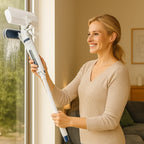 Limpiador de ventanas telescópico 3 en 1 con dispositivo de spray y recipiente integrado