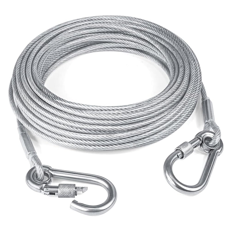 Correa de Perro de Acero 3mm Resistente a la Masticación 3-15m Correa de Jardín para Exterior con Mosquetones