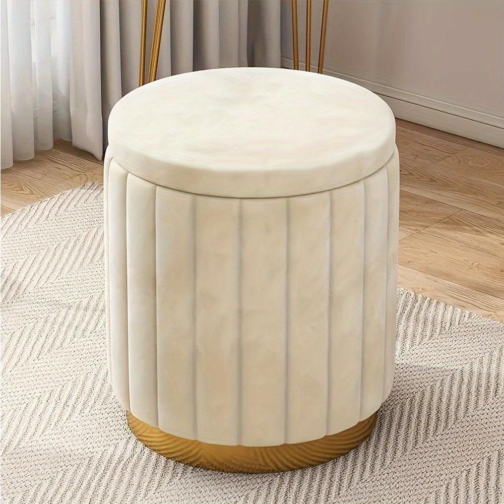 Ottomana de Almacenamiento Chic Nórdico – Puff Redondo Elegante con Almacenamiento y Superficie Espejada