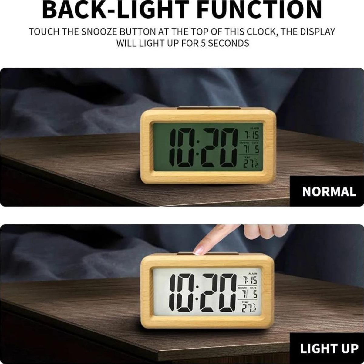 Reloj Despertador Digital de Madera – Pantalla LED con Temperatura y Fecha