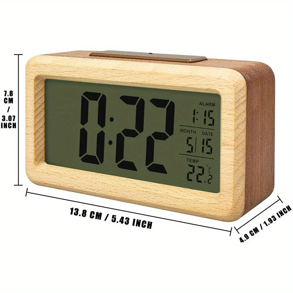 Reloj Despertador Digital de Madera – Pantalla LED con Temperatura y Fecha