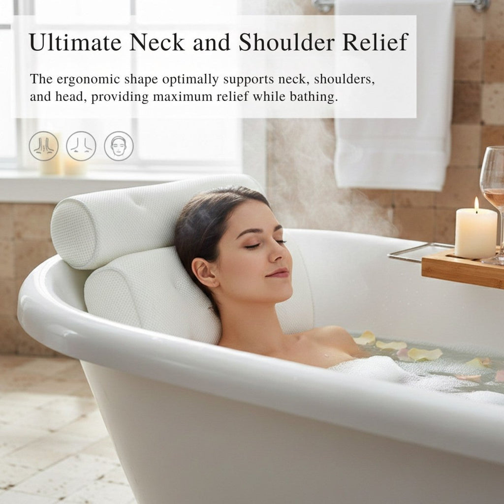 Almohada de Baño Ergonómica para Soporte de Cuello y Hombros