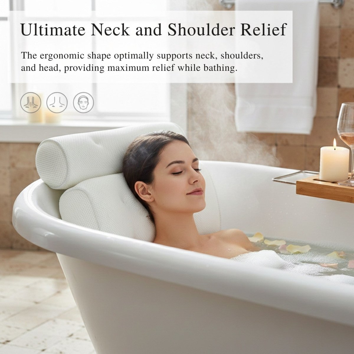 Almohada de Baño Ergonómica para Soporte de Cuello y Hombros
