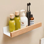 Estante de pared de baño de madera maciza – Sin perforaciones, diseño natural