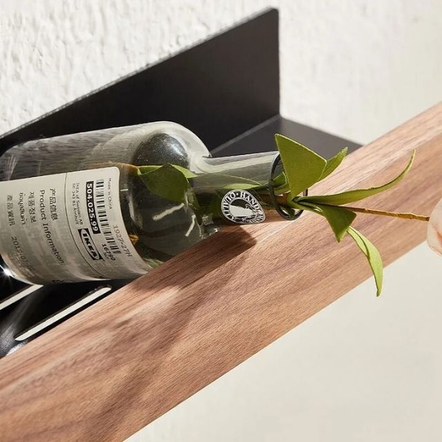 Estante de pared de baño de madera maciza – Sin perforaciones, diseño natural