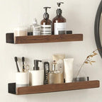 Estante de pared de baño de madera maciza – Sin perforaciones, diseño natural
