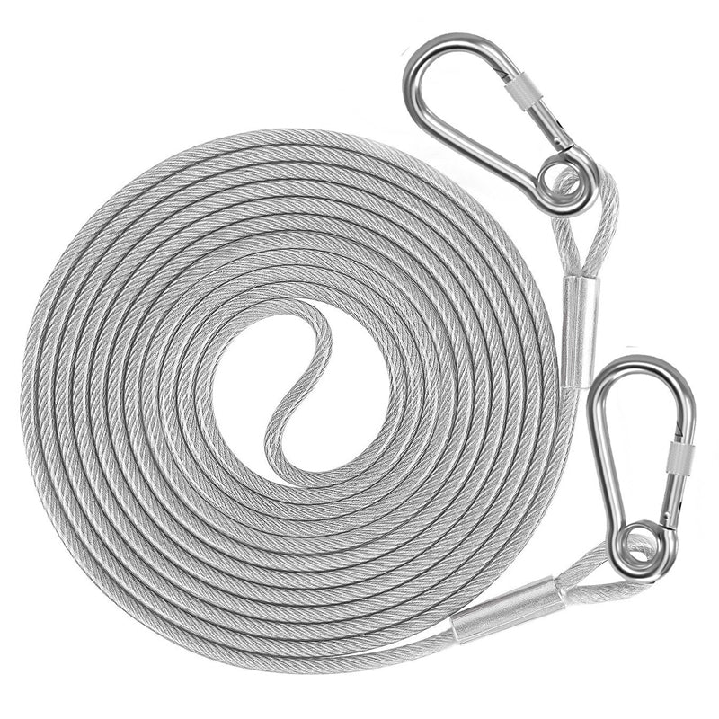 Correa de Perro de Acero 3mm Resistente a la Masticación 3-15m Correa de Jardín para Exterior con Mosquetones