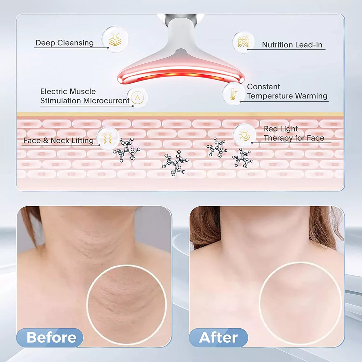 7-en-1 EMS Aparato de Masaje Facial y de Cuello - Unidad de Reafirmación y Lifting