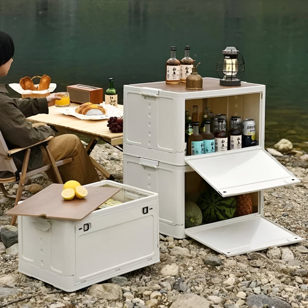 Caja de Almacenamiento Plegable para Exterior con Tapa de Tabla de Cortar – Ligera, Duradera y que Ahorra Espacio