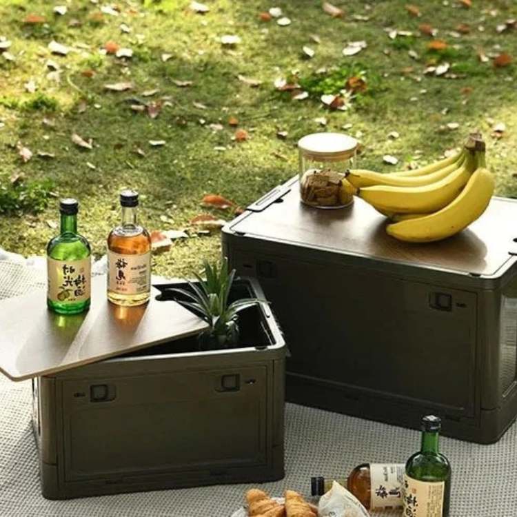 Caja de Almacenamiento Plegable para Exterior con Tapa de Tabla de Cortar – Ligera, Duradera y que Ahorra Espacio
