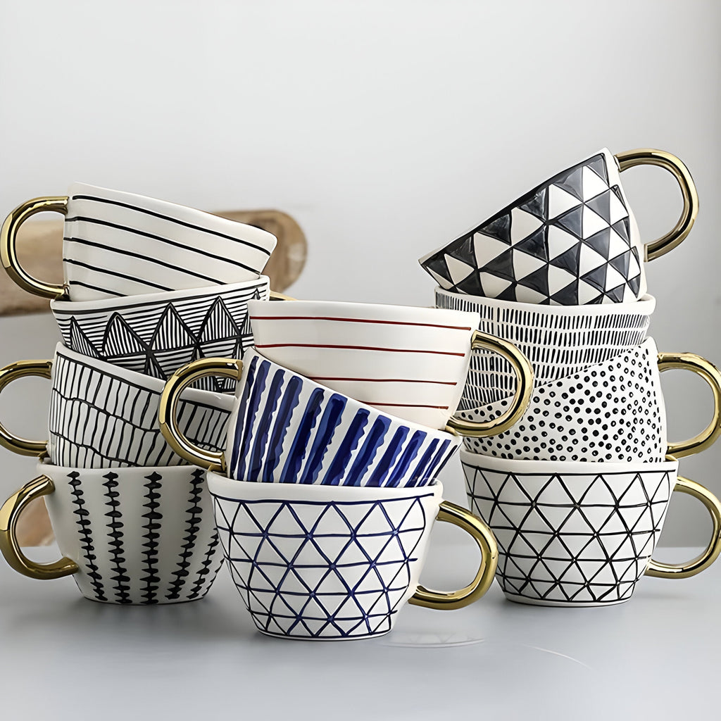 Taza de cerámica con diseño geométrico – Elegante y moderna | Ideal para café o té