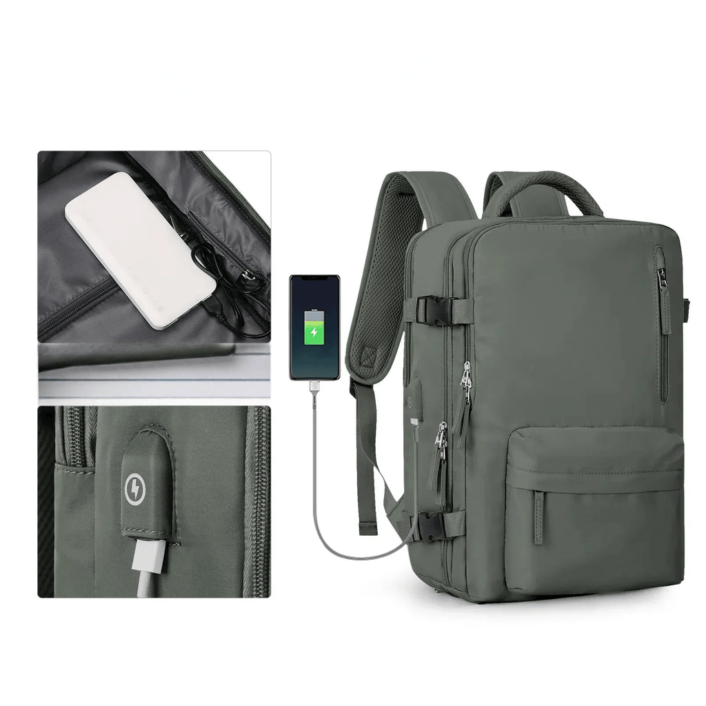 Maleta Impermeable con Puerto de Carga USB — Mochila para Laptop 35L de Nylon con Compartimentos Separados para Húmedo y Seco
