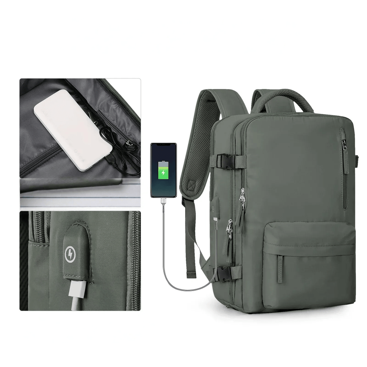 Maleta Impermeable con Puerto de Carga USB — Mochila para Laptop 35L de Nylon con Compartimentos Separados para Húmedo y Seco