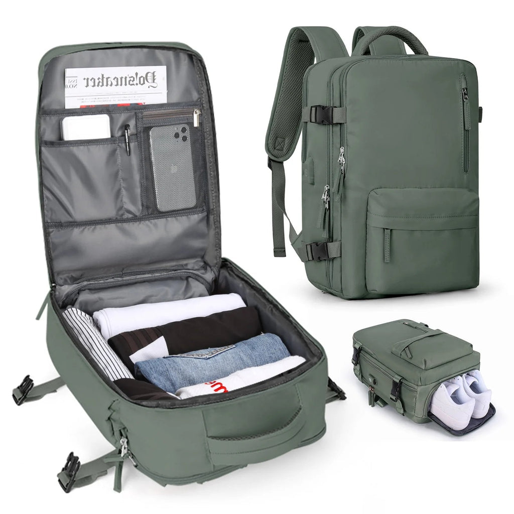 Maleta Impermeable con Puerto de Carga USB — Mochila para Laptop 35L de Nylon con Compartimentos Separados para Húmedo y Seco