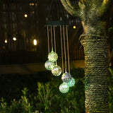 GlowSphere – Esfera Solar de Metal con Campanas de Viento y Luces LED Cambiantes