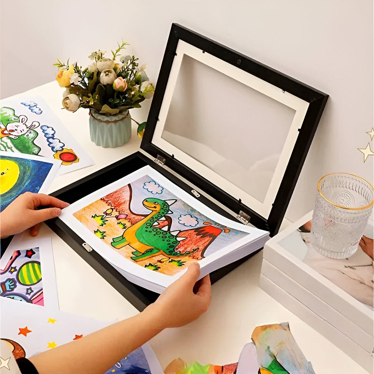 Lista de Cambio de Arte Infantil A4 A3 con Capacidad de Almacenamiento para 150 Dibujos Marco de Madera Plegable para Habitación Infantil Sala de Estar
