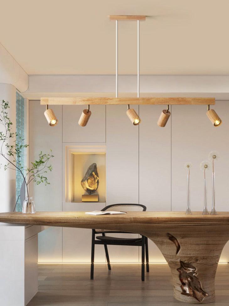 Spot de Techo de Madera Maciza Ajustable Blanco Roble Nogal Sala de Estar Dormitorio Foco de Superficie Riel Escandinavo Japandi | Sansoti