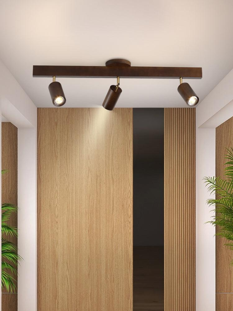 Spot de Techo de Madera Maciza Ajustable Blanco Roble Nogal Sala de Estar Dormitorio Foco de Superficie Riel Escandinavo Japandi | Sansoti