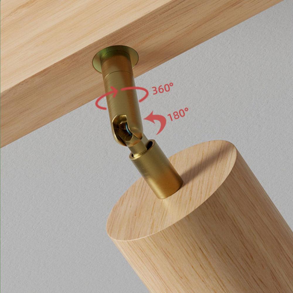 Spot de Techo de Madera Maciza Ajustable Blanco Roble Nogal Sala de Estar Dormitorio Foco de Superficie Riel Escandinavo Japandi | Sansoti