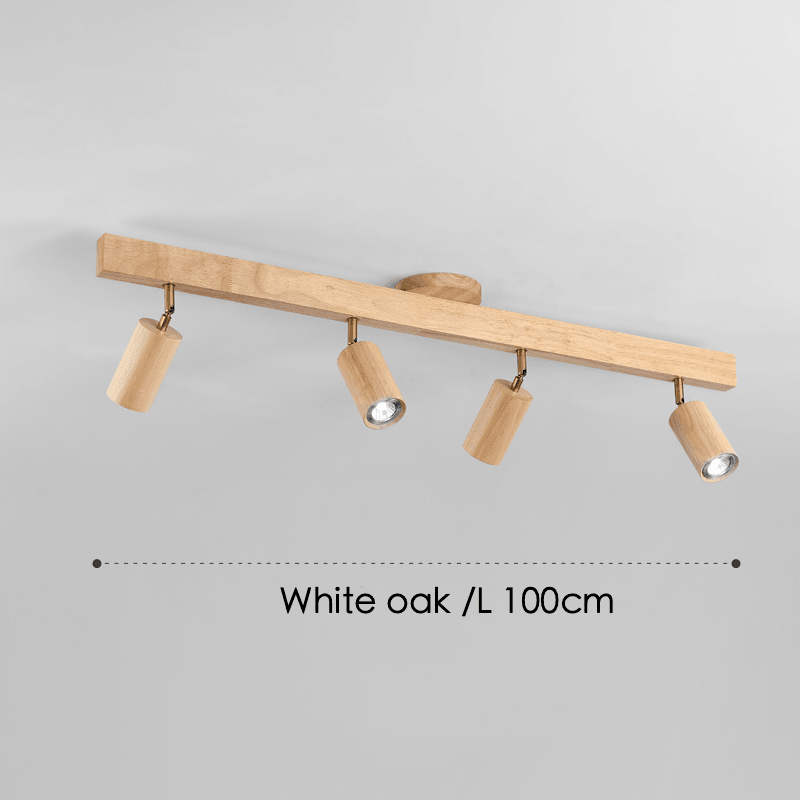 Spot de Techo de Madera Maciza Ajustable Blanco Roble Nogal Sala de Estar Dormitorio Foco de Superficie Riel Escandinavo Japandi | Sansoti