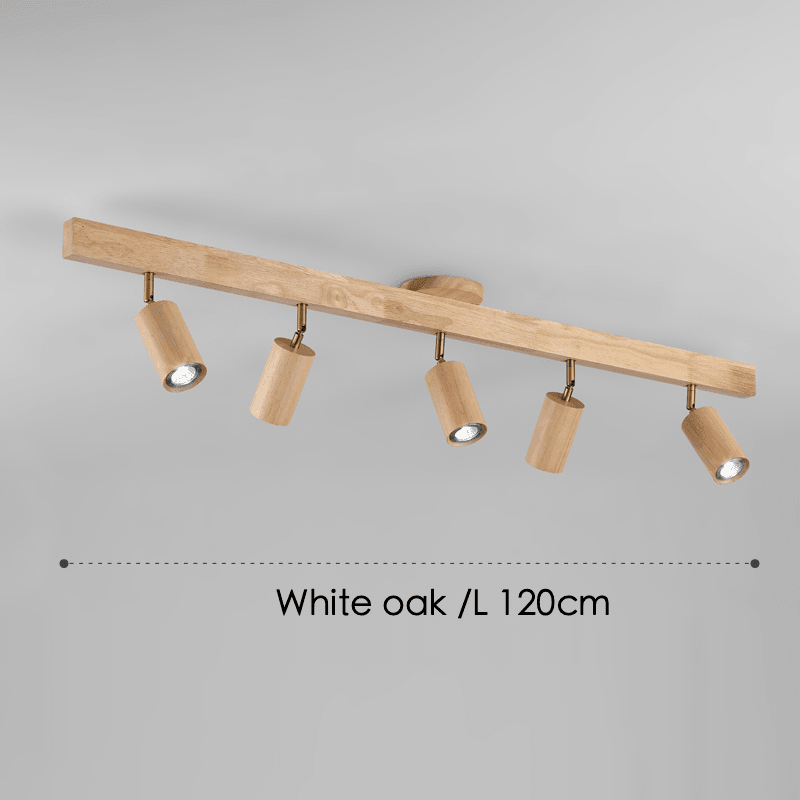 Spot de Techo de Madera Maciza Ajustable Blanco Roble Nogal Sala de Estar Dormitorio Foco de Superficie Riel Escandinavo Japandi | Sansoti