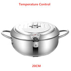Freidora de acero inoxidable – olla para tempura con tapa y termómetro incorporado