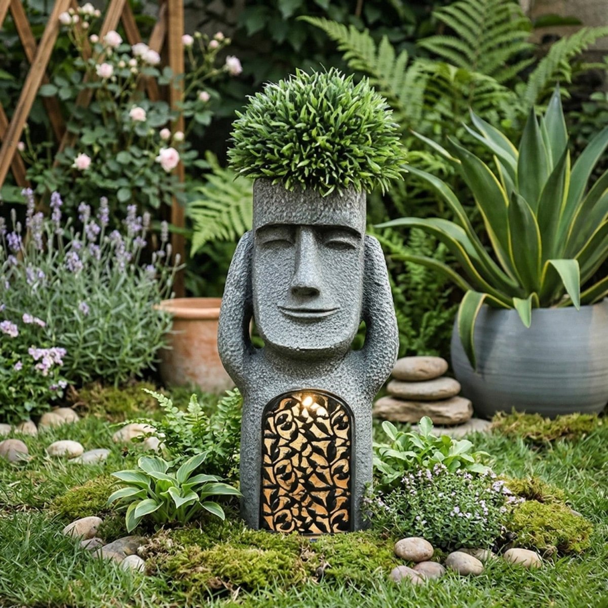 Estatua Solar de Jardín con Macetero