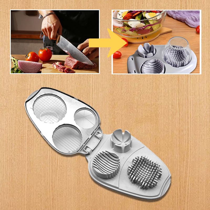 Cortador de huevos 3-en-1 de acero inoxidable - Cortador multifuncional para rebanadas, dados y gajos