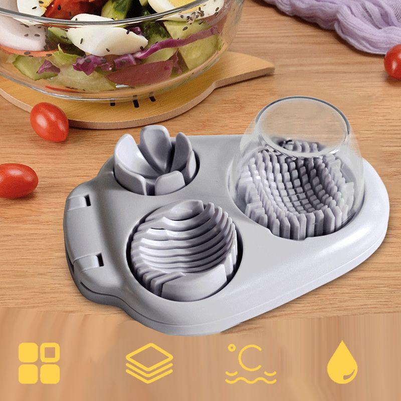Cortador de huevos 3-en-1 de acero inoxidable - Cortador multifuncional para rebanadas, dados y gajos
