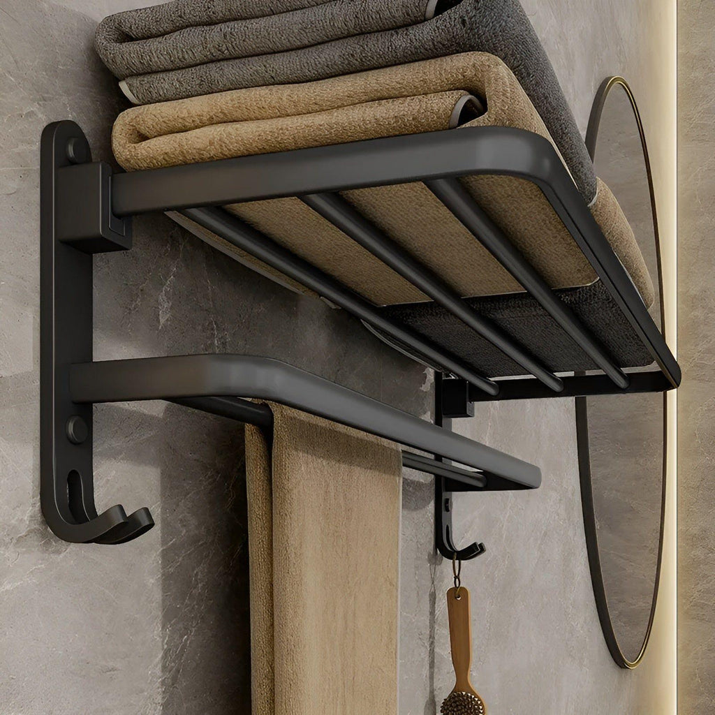 Soporte de toalla plegable con ganchos – Ahorra espacio y versátil | Ideal para baño y cocina