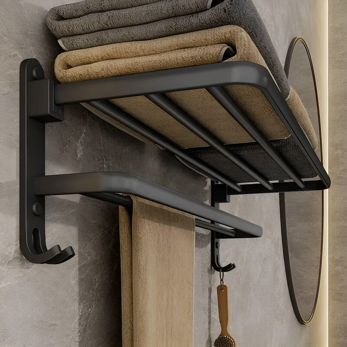 Soporte de toalla plegable con ganchos – Ahorra espacio y versátil | Ideal para baño y cocina